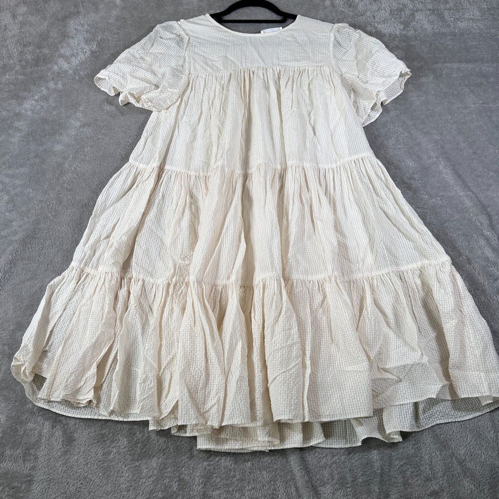 Anine Bing Cream Tiered Asymmetrical Cotton Dress